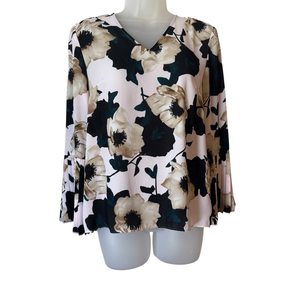 BANANA REPUBLIC FLORAL PRINT BLOUSE w/GORGEOUS PLEATED SLEEVES SMALL/PETITE  #9